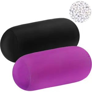 2 count Microbead Roll Pillow 11.8 x 6.3 Inch Soft Pillow Bolster Cylindrical Pillow Microbead Pillows for Sleeping Home Travel    Support Rest (Violet, Black)