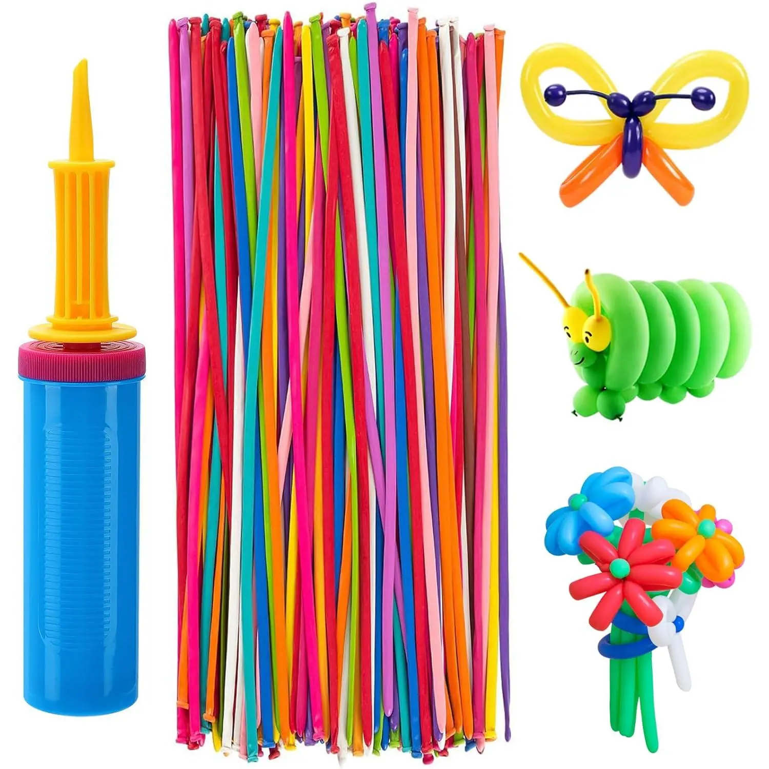 100 Pcs 260 Balloons Kit with Pump - Kids Premium Latex Twisting Long Balloons to Make Animals Flowers, Fun Rainbow Balloons for Party Boys Girls Birthday Gifts Clowns Wedding Decor
