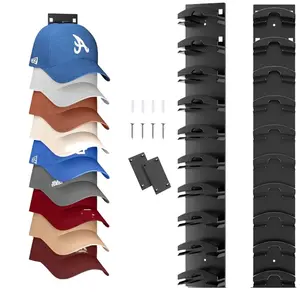 2-Pack Wall Hat Hanger for Baseball Caps, No Drill Adhesive Hat Holder, Multi-Layer Storage Design, Space-Saving Cap Display Rack for Home & Entryway Organization