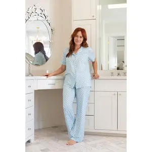 BLUE + YELLOW POLKADOTS | WOMEN'S BUTTON UP SHORT SLEEVE SET