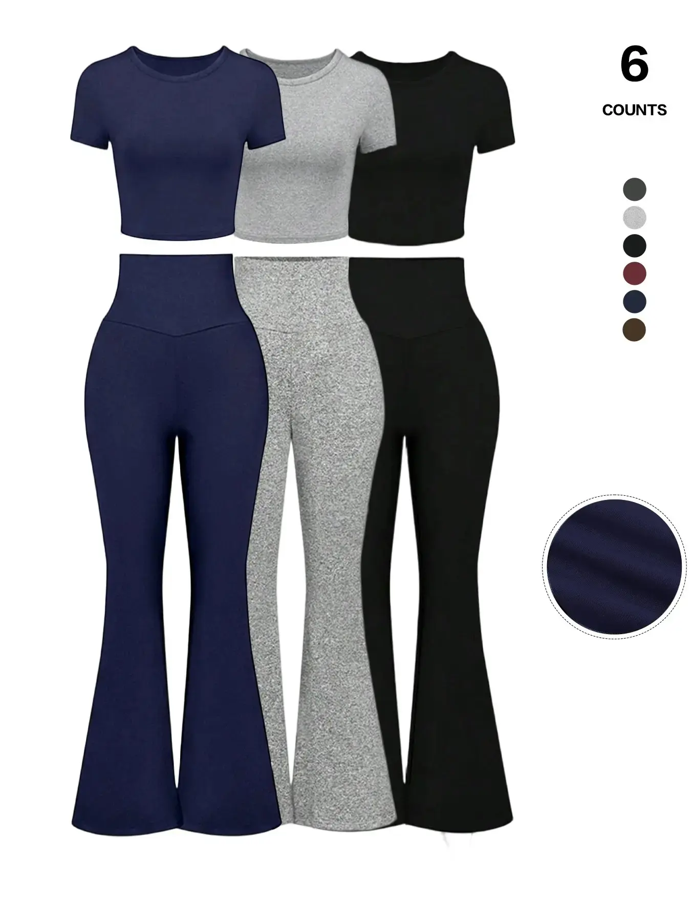 Women's Basic Solid Fitted Top & High Waist Elastic Flared Leg Pants Set, Casual Chic Fashion, Cozy Round Neck Tee & Bell Bottom Trousers, All Seasons Clothes