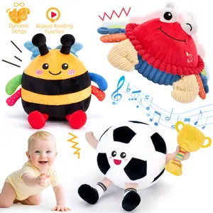 Hahaland Musical Interactive Dancing Crab/Bee/Football Plush Toy - 48 Songs & Repeat What You Say- Walking Moving Bouncing Crawling Toddler Toy 1-3 Baby Toy Infant Tummy Time Toy 0-3-6-12-18 Months Birthday Easter Basket Stuffers  Gifts for Kids