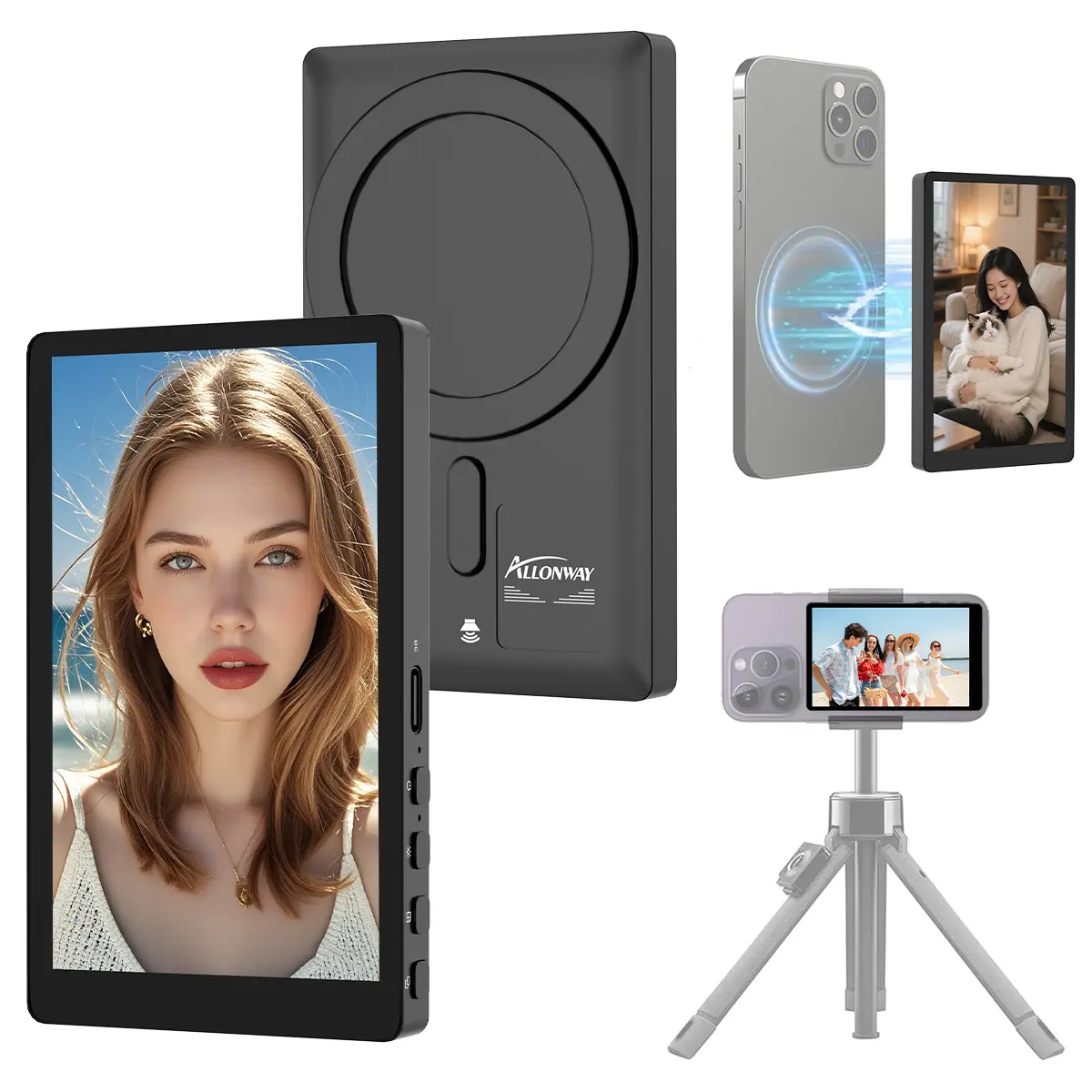 Magnetic Phone Vlog Selfie Monitor Screen iphone,TikTok Vlog Essential!1080P Wireless Recoeding,Using Phone Rear Camera for Selfie Vlog Live Stream TikTok,Synchronized audio and video transmissionCompatible with iPhone and Android