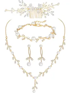 Pearl Prom Jewelry Set For Women Pearl Rhinestone Drop Necklace Earring Bracelet Hair Pins Prom Bride Bridesmaid Wedding Bridal Jewelry Accessories Silver Gold Rose Gold