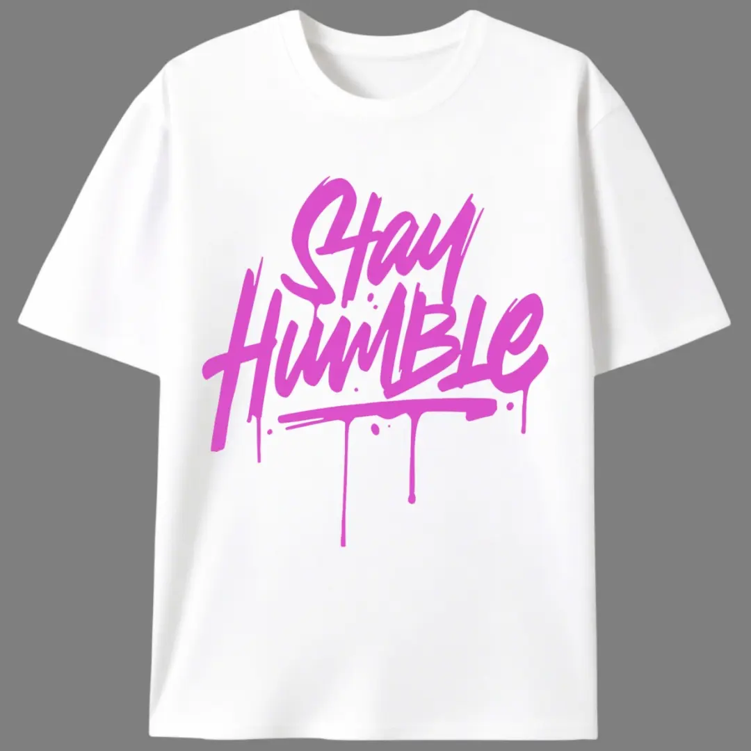 Men's Unisex 100% Cotton Knit Fabric Short-Sleeve Loose T-Shirt, Casual Streetwear 'Stay Humble' Print Top with Slight Stretch, Tshirt, Shortsleeve, Menswear