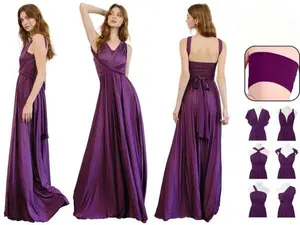 Purple Bridesmaid Dress Convertible Infinity Multi Way Party Evening Cocktail Maxi Dress Spandex Blend Machine Washable All Seasons