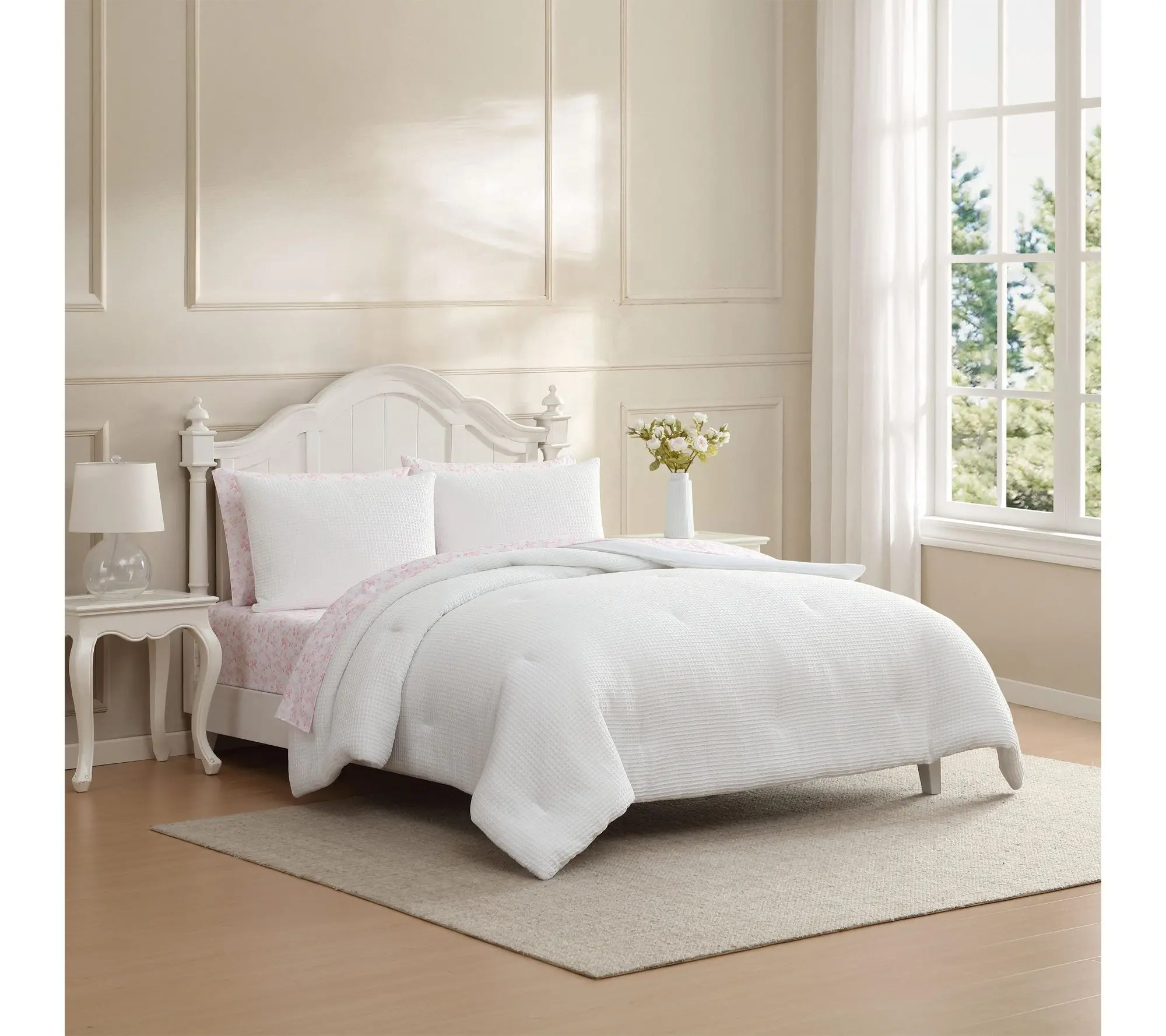 Laura Ashley Waffle Pink TwinXL Comforter Set