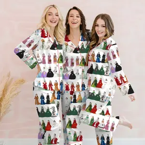 Scarlett O'Hara Dress Print Pajama Set, Vintage Gone With the Wind Sleepwear, Long Sleeve Satin PJs, Classic Movie Fan Gift