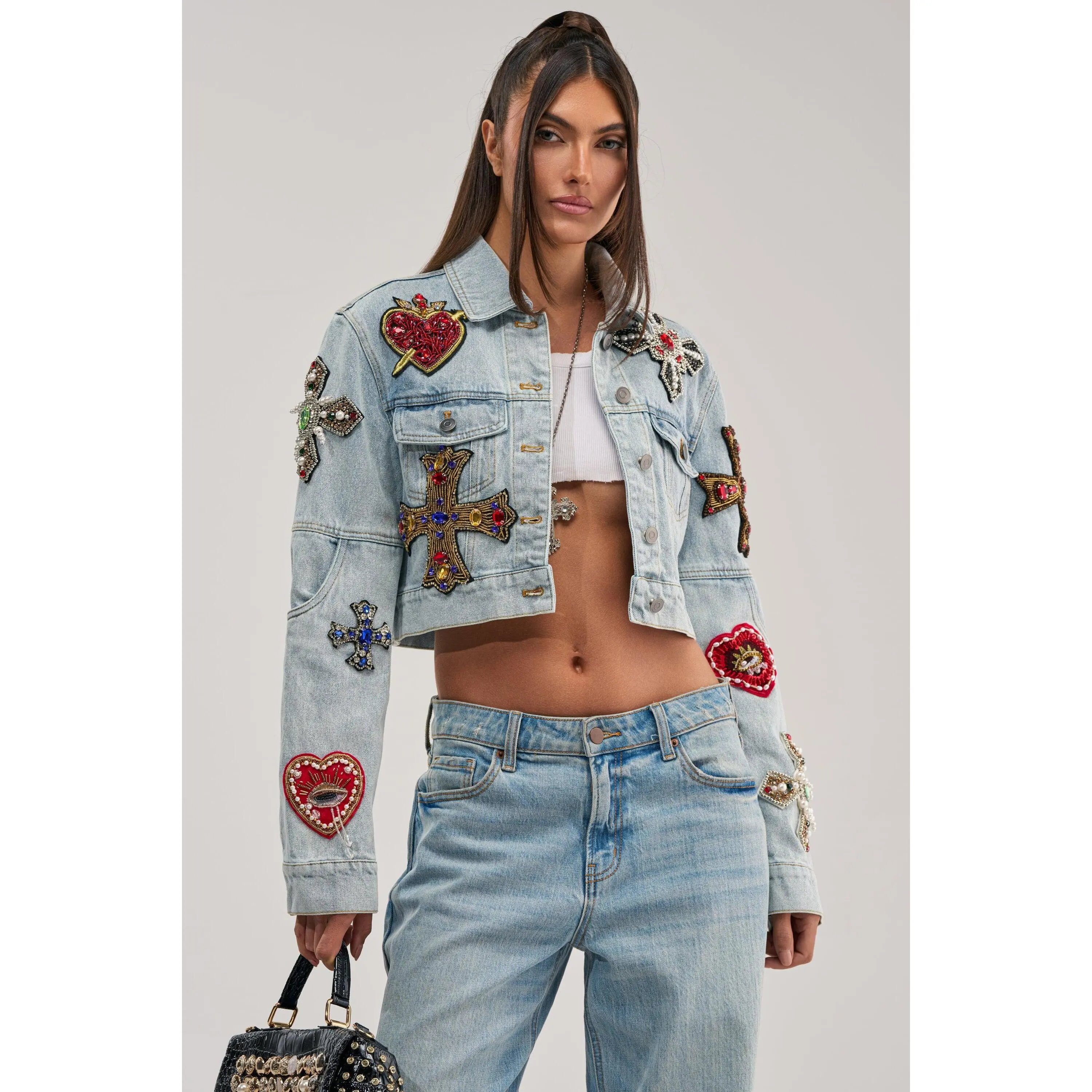 GIVE AND TAKE EMBELLISHED DENIM JACKET GIVE AND TAKE EMBELLISHED DENIM JACKET