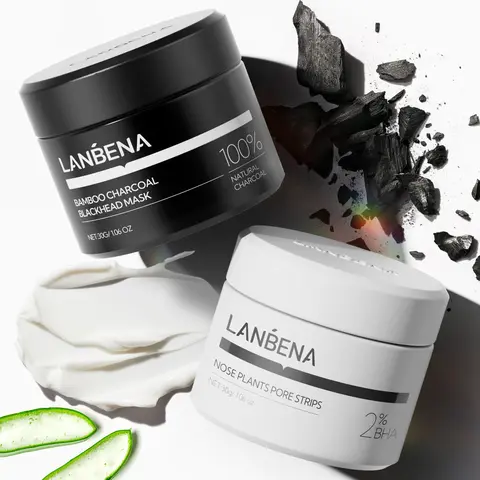 LANBENA NOSE PLANTS PORE STRIPS+LANBENA BAMBOO CHARCOAL  BLACKHEAD MASK----Remove blackheads, deep clean, shrink pores, absorb oil Skincare Aloe mother's gift summervibes
