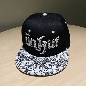 Cross-border new trendy street hip-hop hat with letter print, flat brim, unisex, adjustable - Paisley black version