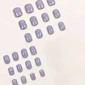 Short Square/oval Glossy Sparkling Press On Nails 24 CT