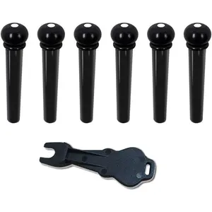 Plastic Acoustic Guitar Bridge Pins Pegs-6pcs with 1 count Bridge Pin Puller Remover Guitar Parts Replacement Tool-Black