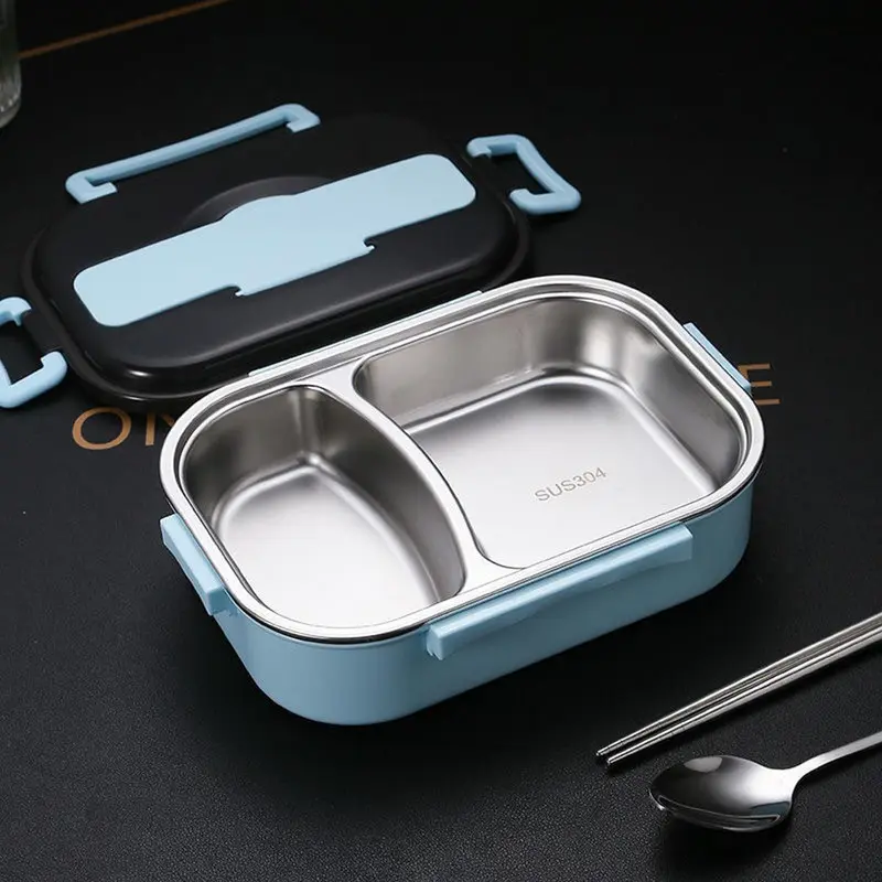 Stainless Steel Lunch box - 2-Layer BPA-Free Leakproof Snap Closure Bento Container, Spoon-Chopstick Kit for Daycare