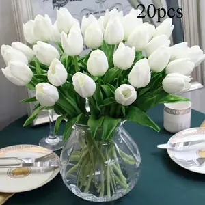 Artificial tulip flowers, white realistic tulip bouquet, lifelike textured plastic fake flowers, room, bedroom, living room floral arrangement for photography decoration, table decoration, St. Patrick's Day, Easter decorations, Mother's Day gift