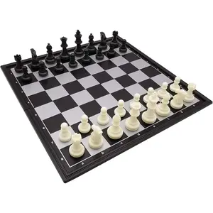 9.8" Magnetic Travel Chess Set for Adults and Kids, Portable Folding Outdoor Chess Board, Black & White