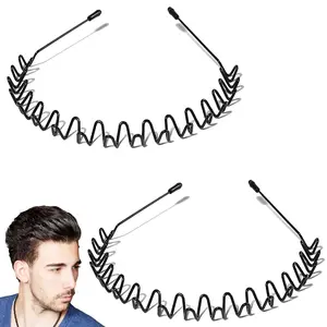 HY-HDW020 2 Pcs Metal Headband, Spring Wavy Metal Hair Band, Metals Hair Band for Men Women, Fashion Non Slip Wire Headband Sports Headwear Simple Hair Hoop Hair Accessories