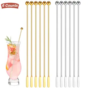 6Counts Reusable Stainless Steel Stirrers, 7.5 Inch Stainless Steel Coffee Stirring Rods, Mixing Rods | Cocktail Stirrers, Drink Stirrers, Beverage Stirrers, Mirror Polished, Sturdy, Dishwasher Safe Home Bar Accessories, Home Bar Tools