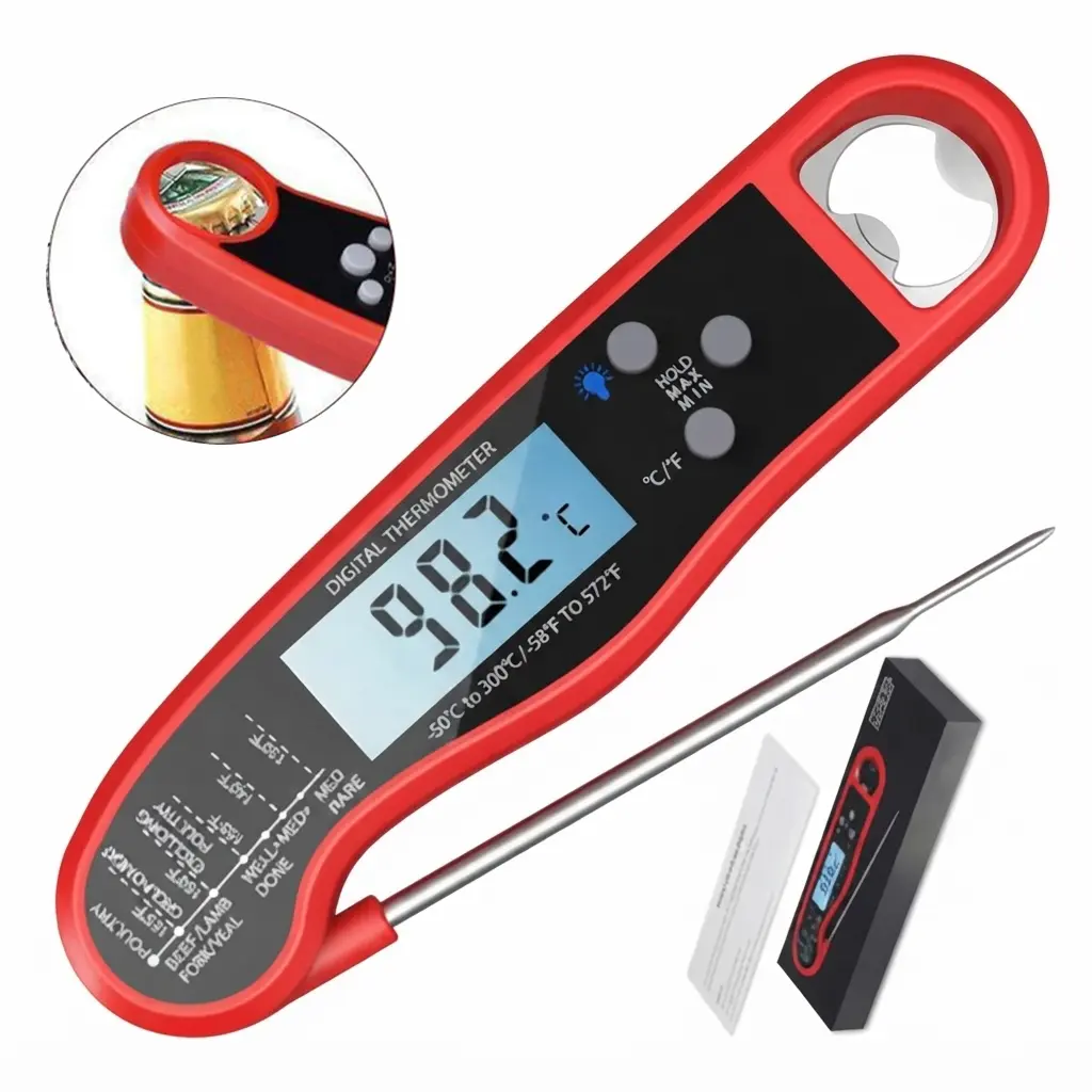 Digital Thermometer with LCD Display, Red and Black Design, -50°C to 300°C （-58°F to 572°F)Range, Ideal for Cooking and Food Safety Kitchen Gifts