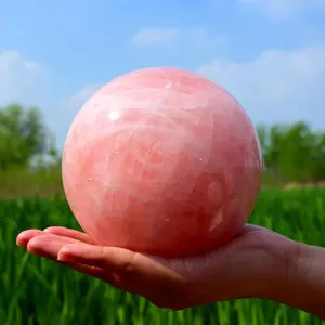 Natural Healing Pink Crystals Sphere Healing Stones Natural Rose Quartz Crystal Ball for Decor