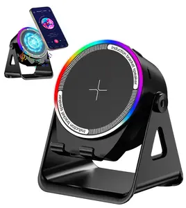 Bluetooth Speaker, 4-in-1 Wireless Induction Speaker & RGB Light Stand Multi-Functional Phone Stand Instant-Connect Stereo Sound, 360° Adjustable Holder for iPhone/Android/iPad/Samsung (Black)
