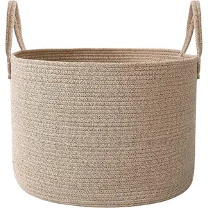 65L Extra Large Blanket Basket for Living Room - Woven Cotton Rope Laundry Hamper with Reinforced Handles - Storage Bin for Pillows, Comforters & Toys - Machine Washable,Oatmeal