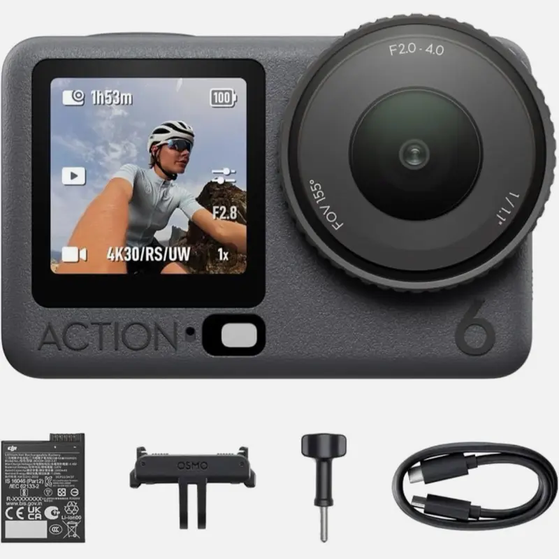 DJI Osmo Action 6 4K Waterproof Action Camera, 8k Essential Combo, 50GB Storage, 4Hr Steady Recording