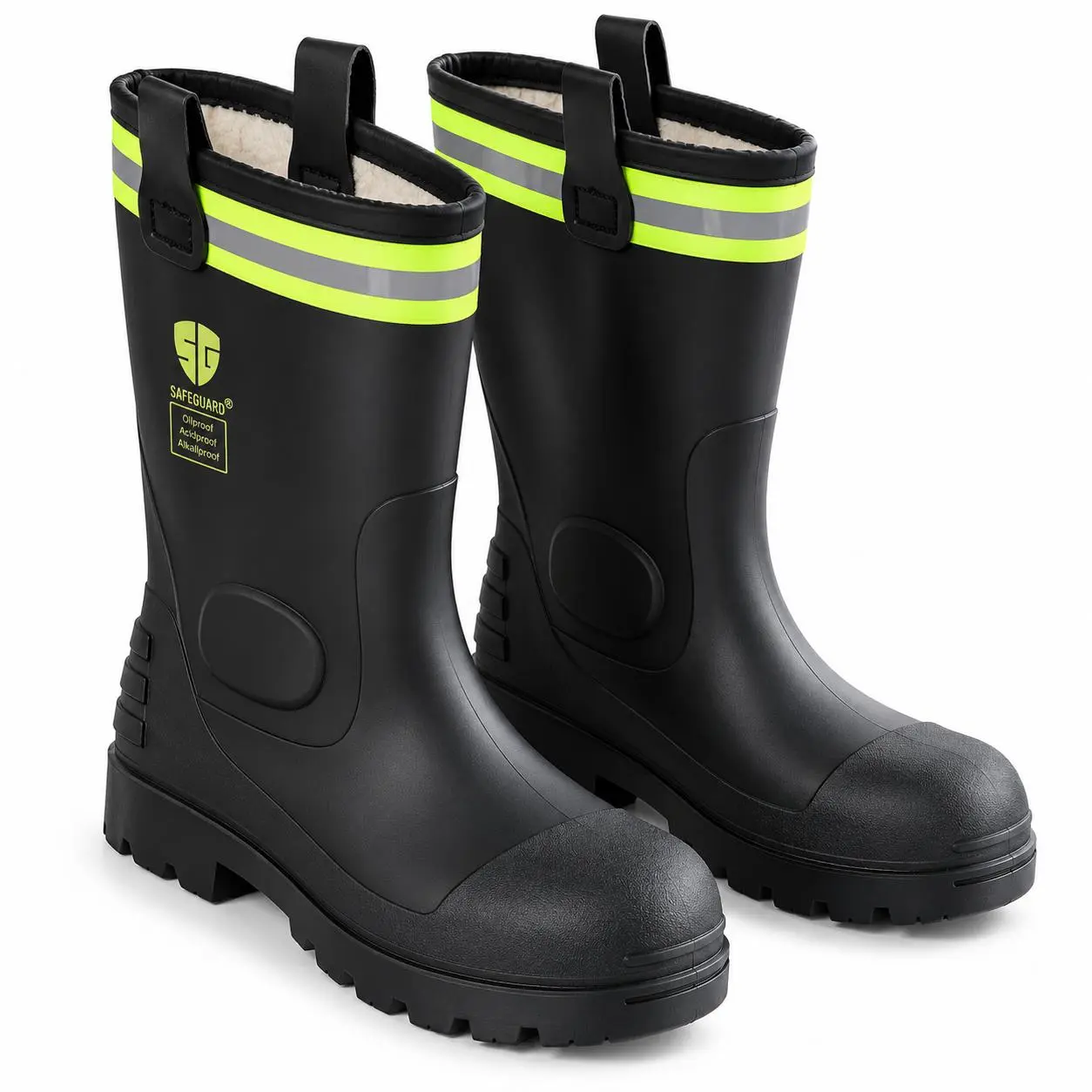 Men's 12-in Insulated Waterproof Rubber Winter Boots - Fur-Lined, Round Toe, Closed Casual Cold Weather Gear for Outdoor Walking, Men's Shoes