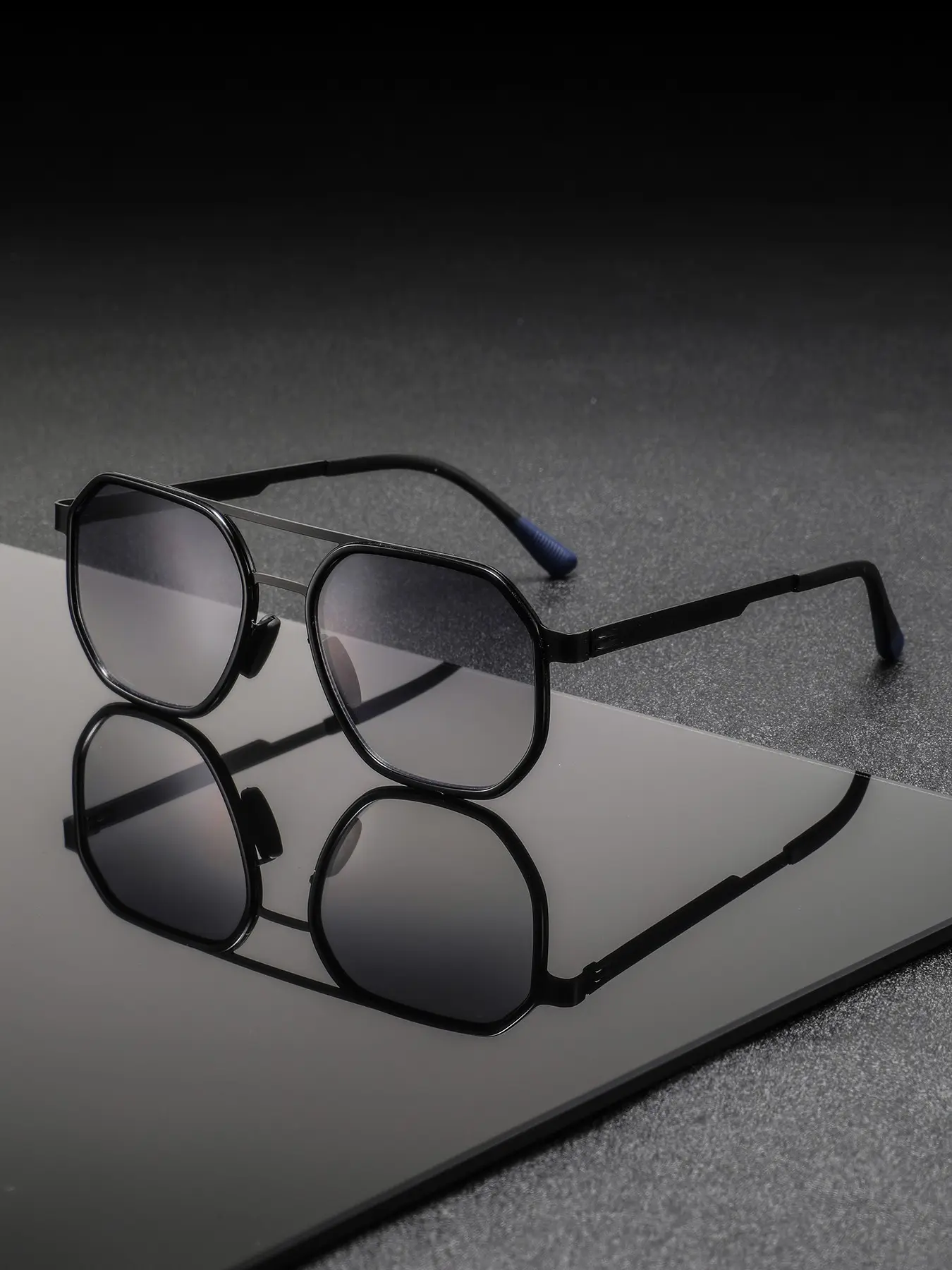 Men's Metal Geometric Double Bridge Polygon Full Frame Glasses, Lightweight and Stylish, Casual American Fashion, Versatile and Trendy, Stylish Trendy Eyewear, Casual Fashion Frames