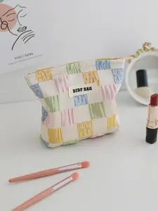 Colorful Plaid Pattern Makeup Bag, Travel Cosmetic Bag, Portable Cosmetic Storage Bag, Zipper Makeup Organizer Pouch, Versatile Storage Bag for Skincare, Lotion, Cream, Lip Balm, Eyeliners, Mirror
