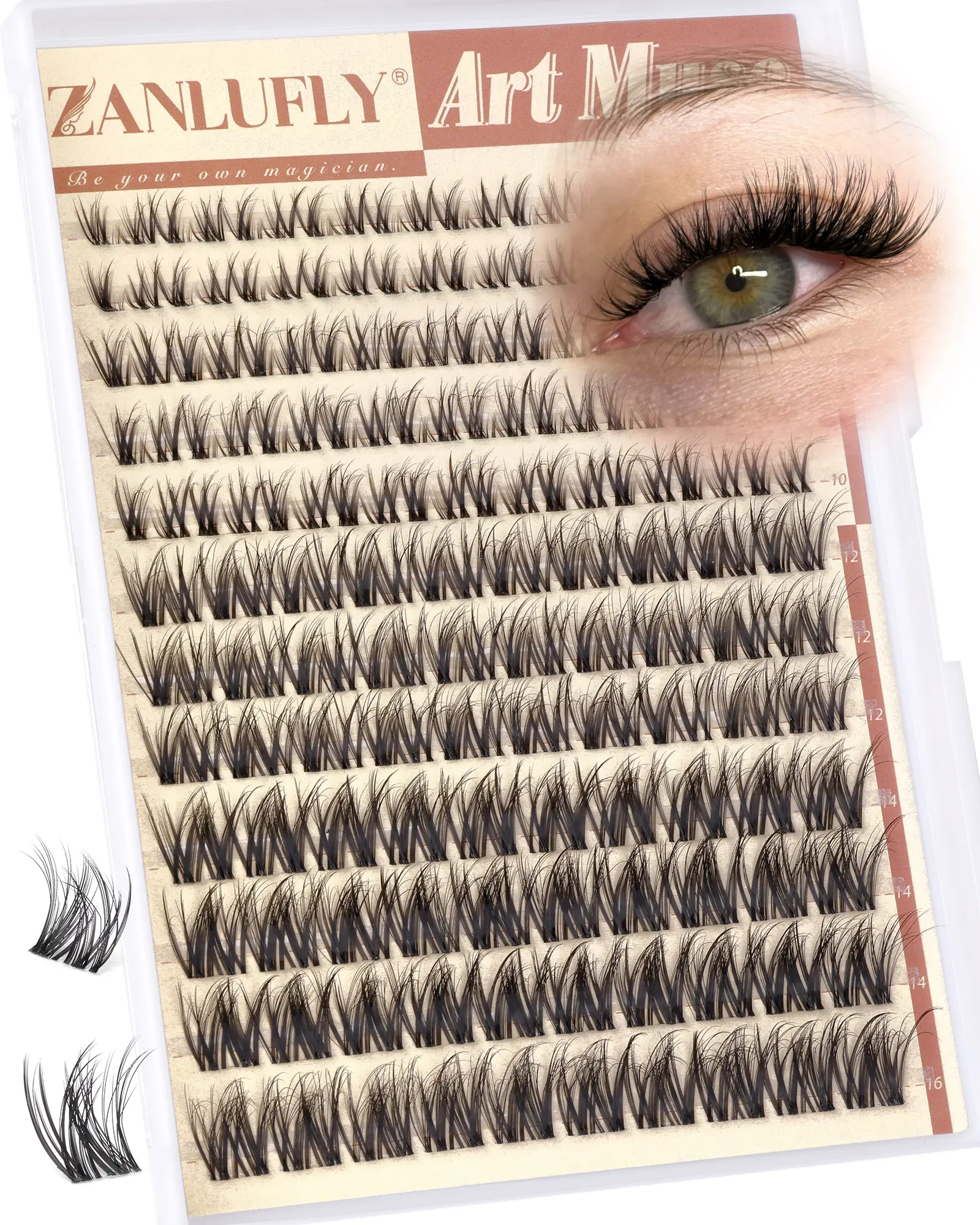 Spider Lash Clusters Natural Eyelash Clusters wispy Cluster Eyelash Extensions Light Fluffy Lash Extensions 8-16mm Cluster Lashes Spider Eye Lash Clusters D Curly with Invisible Band by zanlufly