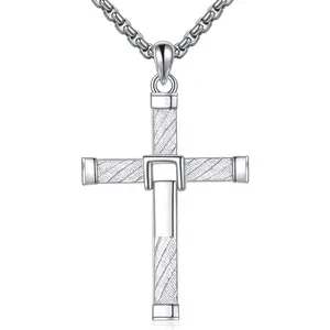 Men's Cross Necklace Sterling Silver Cross Pendant Christian Jewelry Religious Birthday Christmas Gifts for Men Boys Boyfriend Women