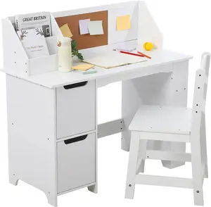GAOMON Study Desk and Chair Set, Wooden School Learning Table with Storage, Hutch and Bulletin Board, Children Computer Desk with Chair, Small Desk for Home, School, White