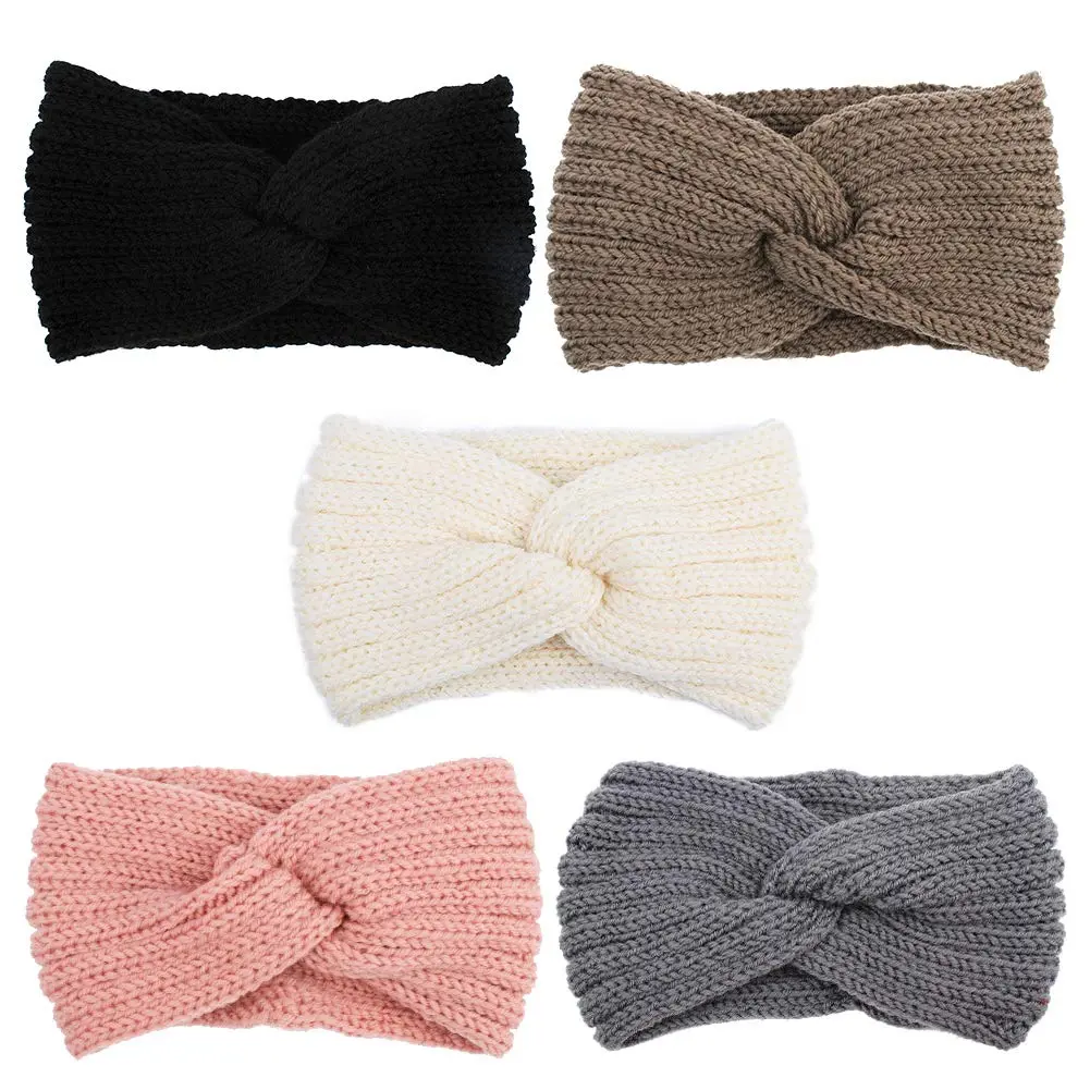 Knit Wide Headband for Winter 5 Pieces Women Ear Warmers  Headbands Thick headbands for Women Girls, Black Gray White Pink Brown