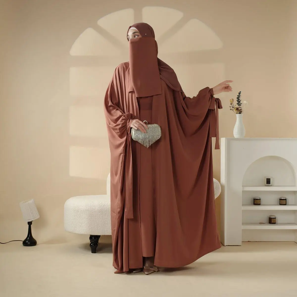 Modesty Muslim Premium Farasha Open abaya 5-Piece Set | Elegant Butterfly Design | Lightweight & Breathable | Hajj, Wedding, Daily Wear | Includes Hij