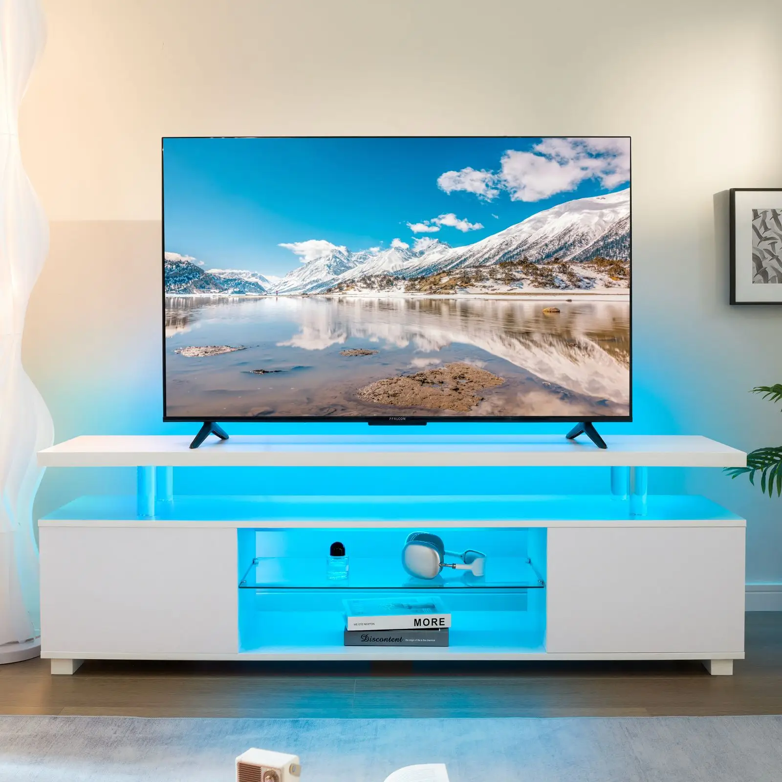 White TV Stand For 65 70 Inch TV Modern LED TV Console Entertainment Center With Storage For Living Room tv cabinet Furniture Luxury