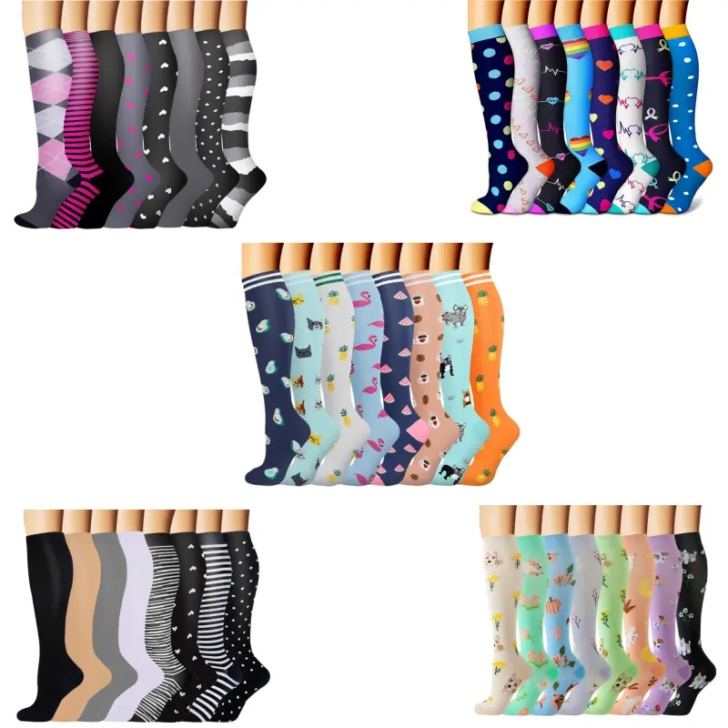 Pressure Socks Men Women (8 Pairs), Compression Athletic Socks, High Compression Socks, Knee Support Stockings 20-30 Mmhg, Best for Sports Running Nurses Travel Cycling, Polyester Athletic Socks, Athletic Tight Socks