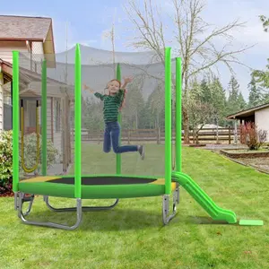 7FT Trampoline for Kids with Safety Enclosure Net, Slide and Ladder, Easy Assembly ,Regular Hexagon Outdoor Recreational Trampoline