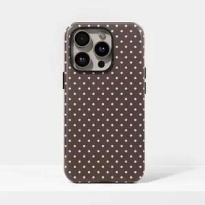 Pink and Brown Polka Dot Protective Case, Suitable for iPhone 17, 16, 15, 14, 13, 12, 11, Pro Max, Galaxy S23, S22, S21, S20 Ultra, Fashionable and Cute Design
