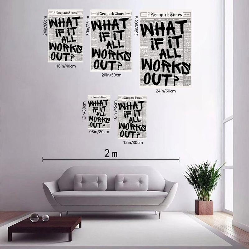 Retro Black And White Newspaper Poster What If It All Works Out Canvas Wall Art Positive Affirming Quote Minimalist Prints Painting For Home Bedroom Dorm Wall Decor