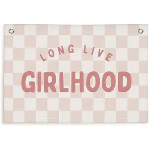 Pink Long Live Girlhood Banner, Girl Room Decor, Wall Hanging Banner Flag for Toddler Girls Room Nursery 30x20 In