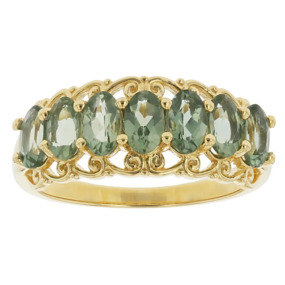 JTV Green Apatite 18K Yellow Gold Over Sterling Silver 7-Stone Band Ring, 1.48ctw Total
