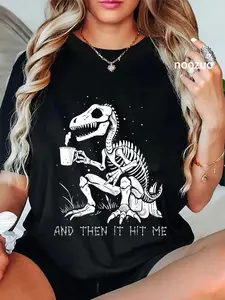 100% Cotton Funny Dinosaur Skeleton Costume Goth Men Women Halloween T-Shirt