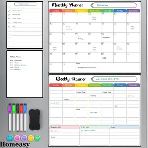 Homeasy 4 Pack Magnetic Fridge Calendar Set, 15" x 11.5" Dry Erase Whiteboard Calendar for Refrigerator, Includes Monthly, Weekly, List and Small Board with 5 Markers, 1 Eraser and 5 Magnets