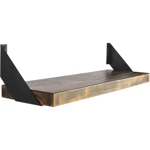 Iron 6 inch Shelf Brackets Flat Angle Curved Black Floating Industrial Shelves Support Brackets, Set of 2