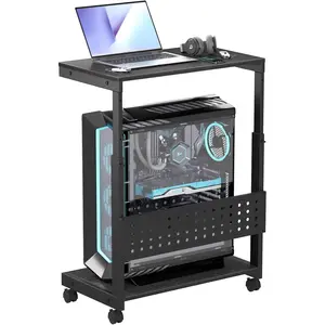 Tower Stand/PC Tower Stand with Wheels, Dual Tier & 5-Level Adjustable CPU Holder Cart (23.2-33.5") -- Under Desk Floor PC Stand for Gaming &  Office [Black]