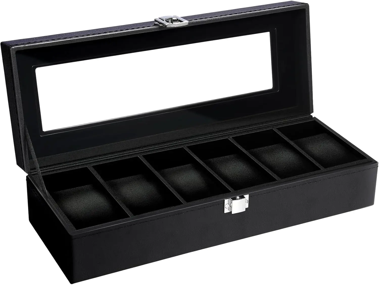 Uten Unisex Elegant 6-Slot Watch Box Organizer - Large Glass Lid, Black Lining Jewelry Storage Case, Ideal for Birthday, Anniversary Gifts (Watch Holder for Men & Women)
