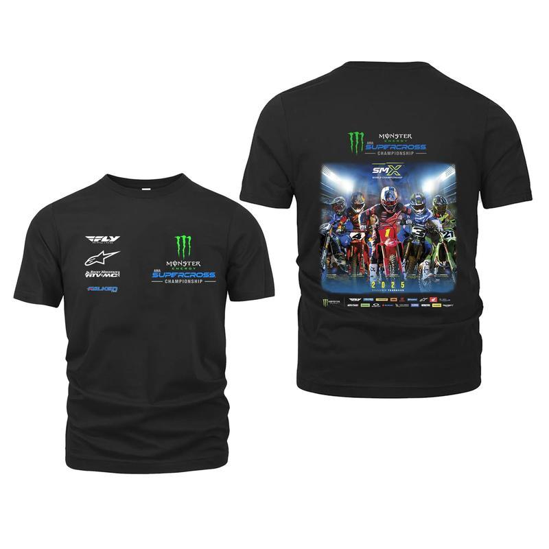2025 AMA Supercross Championship Monster Energy Unisex 2 Side Pullover Hoodie Sweatshirt T-Shirt Off-Road Racing Hoodie Dirt Bike Hoodie Motocross Gear Mountain Biking Gear Menswear