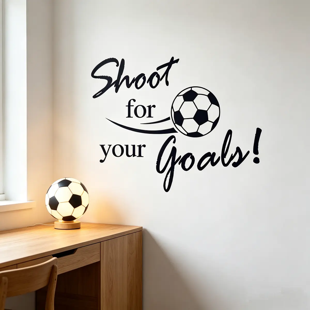 Motivational Soccer Decal Wall Stickers, 23.6x31.5in Self-Adhesive Smooth Flat Art, Waterproof Easy-Install Home Decoration for Boys' Room