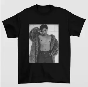 Hudson Williams Fur Coat Graphic Tee Heated Rivalry Hockey Romance Y2K Style